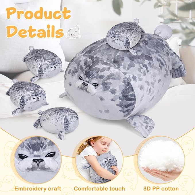 KMUYSL Toys for Ages 0 1 2 3 4 5 6 7 8+ Years - Plush Mommy Stuffed Animal with 4 Babies in Her Tummy, Soft Plush Toys Set, Christmas Birthday Gifts for Girls Boys Baby, Toddler, Kids (Seal Toys)