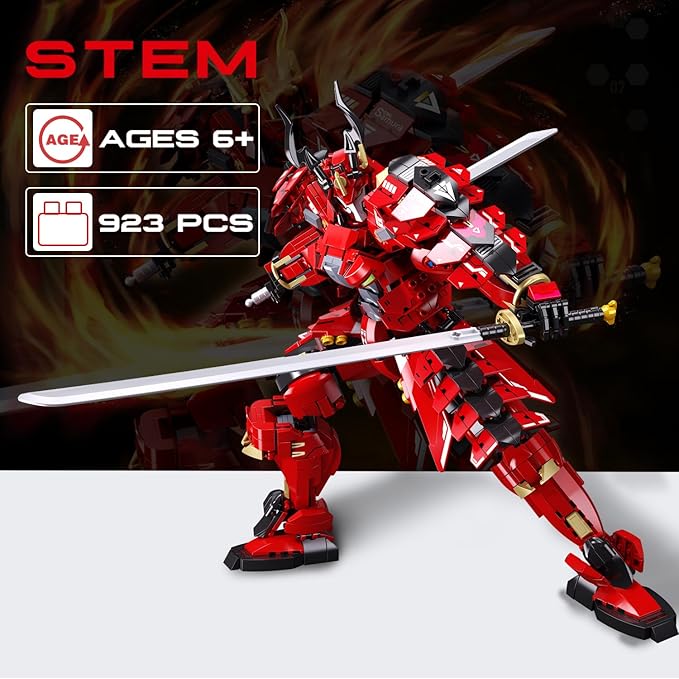 Mech Building Sets, Kafei Samurai Warrior Building Toys with Double Swords, Collectible Gift for Adults Man and Teens Boys, Compatible with Lego Mech Set, 923 PCS