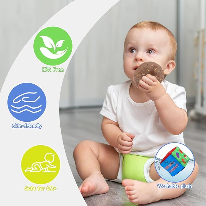 Baby Mystery Soft Box Toys, Plush Felt Box with 12 Toys, Sound Learning Set, What's Inside Montessori Cognitive Play for Toddlers 6 Months+, Birthday Gifts for Boys Girls