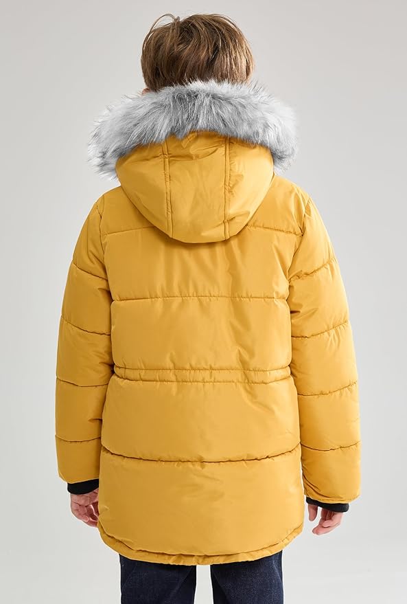 maoo garden Boys Puffer Winter Coat Big Kids Heavyweight Sherpa Lined Fur Hooded Jacket Water-Resistant Snow Parka