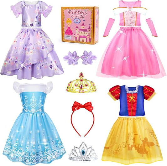 Meland Princess Dress Up - Princess Dresses for Girls with Princess Toys, Dress Up Clothes for Little Girls Pretend Play
