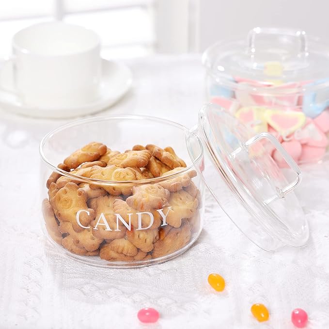 11oz Glass Candy Dish with Lid Covered Candy Bowl Decorative Cookie Jar Clear Salad Bowl Buffet Storage Container for Home Kitchen Coffee Table Office Desk and Party Wedding