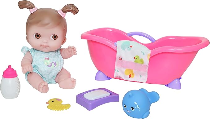 JC Toys Lil Cutesies 9" All Vinyl Baby Doll Bath Time Gift Set| Posable and Washable | Removable Outfit | Baby Bath and Accessories Ages 2+