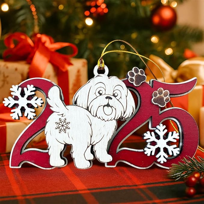 2025 Shih-Tzu Christmas Ornament – Wooden Dog Ornament for Tree, Cute Puppy Holiday Decoration, Personalized Pet Keepsake Gift for Women, Men, Kids, Dog Mom & Dad