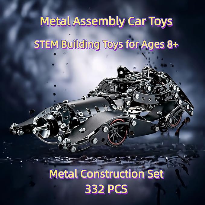 Erector Sets for Boys 332 PCS Batman Model Metal Car Building Assembly Toys STEM Vehicle Model Construction Set Car Building Educational Toy for Kids Ages 8+