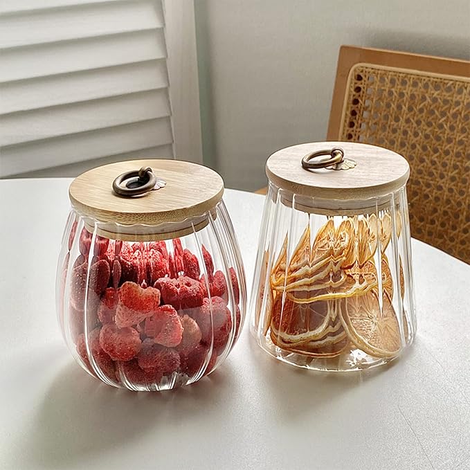 38 FL OZ Glass Jars with Bamboo Lids, Airtight Storage Containers, Large Candy Jars for Coffee Nuts Cookies, Decorative Glass Canister, 1130ml Oval