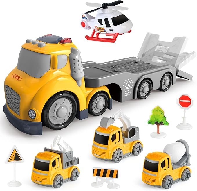 Truck Toys for Toddler 1, 2, 3, 4 Year Old Boy, Construction Transport Trucks Toy Set, Ideal Christmas Birthday Gifts for Kids.