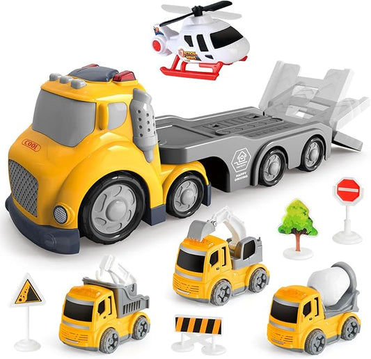 Truck Toys for Toddler 1, 2, 3, 4 Year Old Boy, Construction Transport Trucks Toy Set, Ideal Christmas Birthday Gifts for Kids.