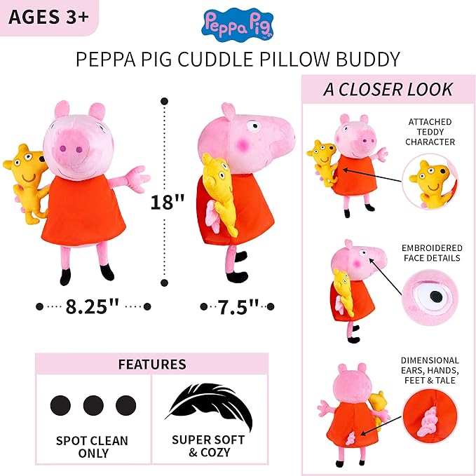Peppa Pig Kids Bedding Super Soft Plush Cuddle Pillow Buddy, One Size, By Franco
