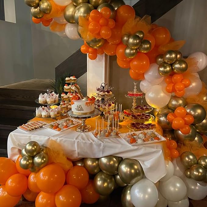Paready Orange Balloon Arch Kit, 97 Pcs Orange Sand White Balloon Garland Kit Metallic Champagne Gold Balloons Beige Brown Latex Balloons for Neutral Party Birthday Fall Thanksgiving Baby Shower