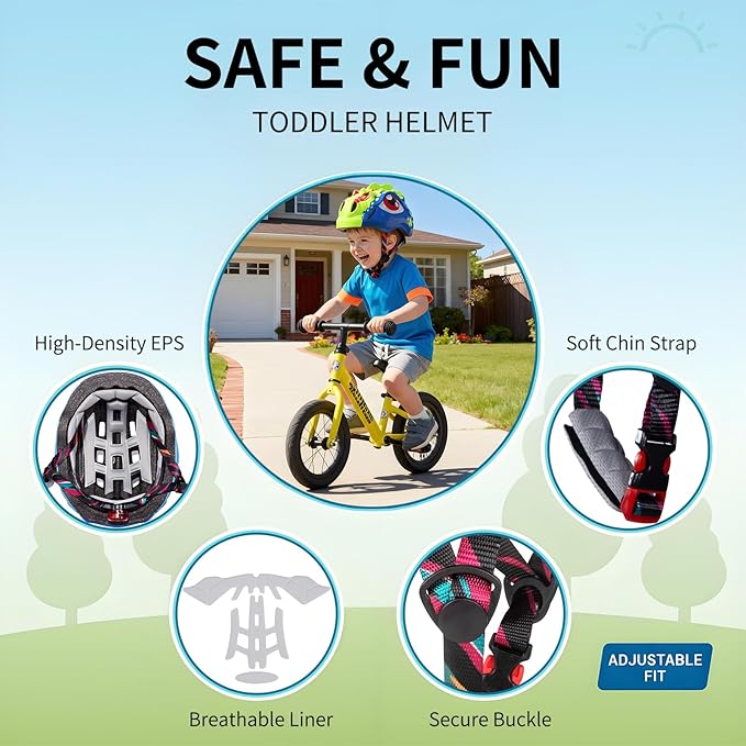 KINGBIKE Toddler Helmet 2-3-5-8 Years Kids Balance Bike Helmets Size Adjustable 3D Dinosaur with Led Light for Skateboard Scooter Cycling Skaterolling