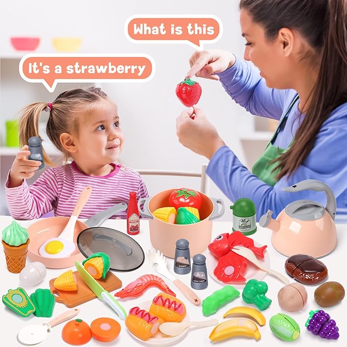 CUTE STONE Toy Kitchen Accessories Set, Play Food Sets for Kids Kitchen, Kids Cooking Sets with Play Pots and Pans, Utensils Cookware Toys, Toddler Kitchen Playset, Play Kitchen Toy for Girls Boys