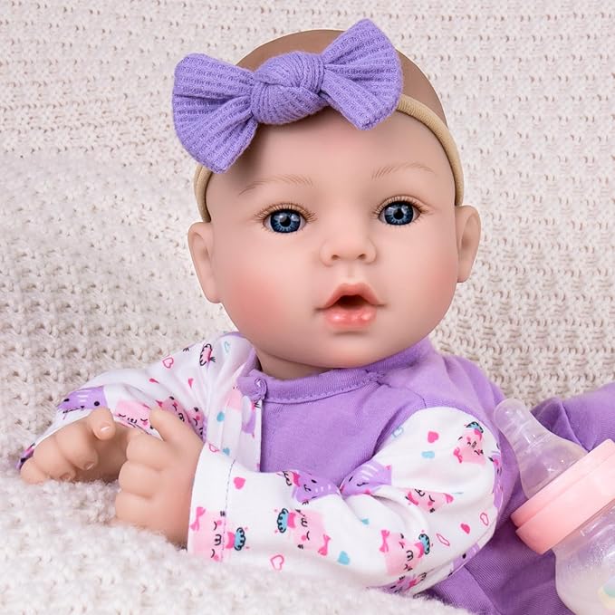 Aori Lifelike Reborn Baby Dolls Girl - Realistic 18-Inch Newborn Baby Doll, Nice Gift Set for Kids, Parents-to-be, Grandparents, Purple Clothes