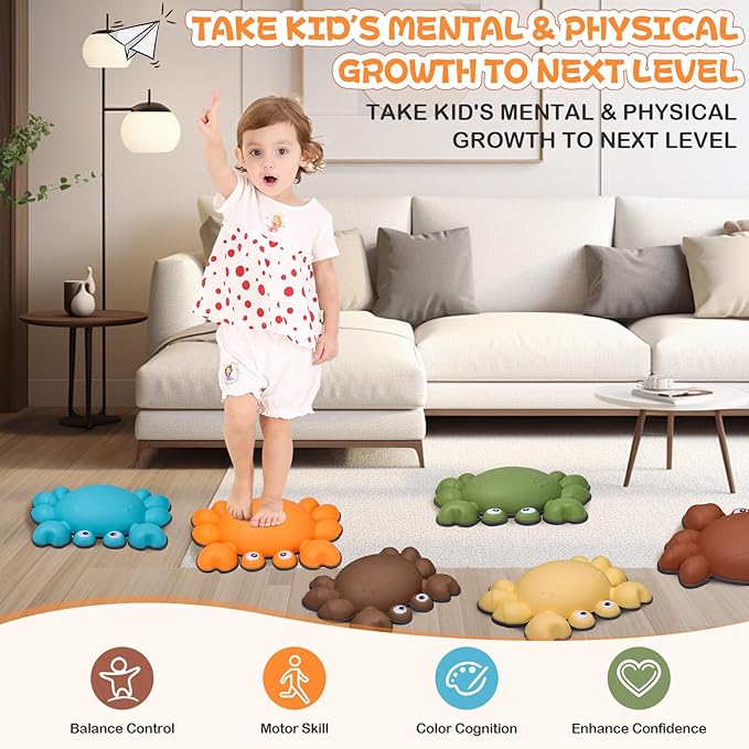 TOPNEW Toddler Stepping Stones for Kids, 6pcs Non-Slip Balance Stepping Stones for Promoting Children's Coordination Skills, Indoor & Outdoor Sensory Toys Obstacle Course for Kids Age 3 4 5 6 7+