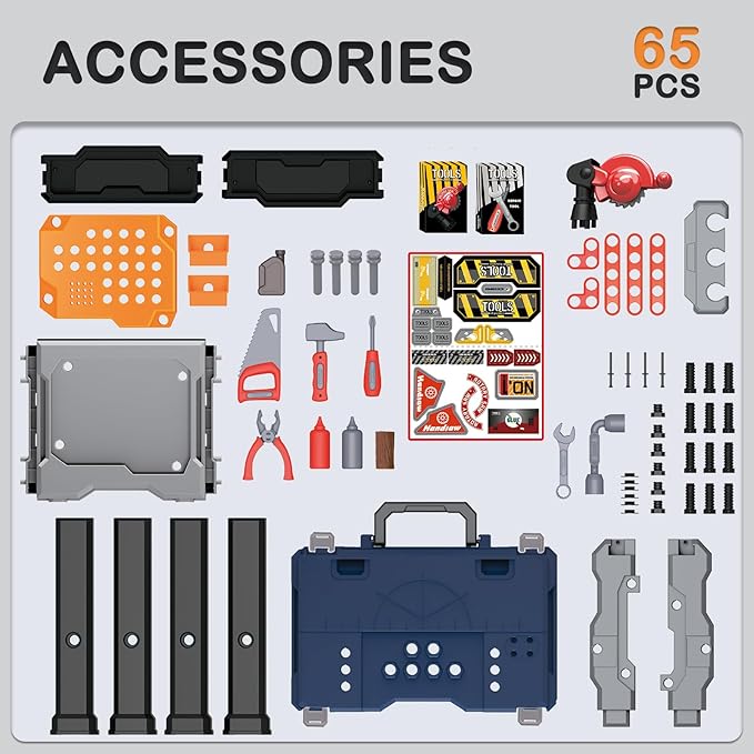 PIXATA Kids Tool Bench, Realistic and Electric Drill, Transformable Tool Set, Toddler Bench Pretend Play Learning Gift for Boys & Girls