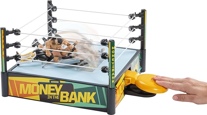 Mattel WWE Money in The Bank Cash-in Ring Playset with 2 Play Modes & 40+ Sounds & Phrases, Includes Launcher Crane, Ladders & Briefcase, 13-Inch x 20-Inch