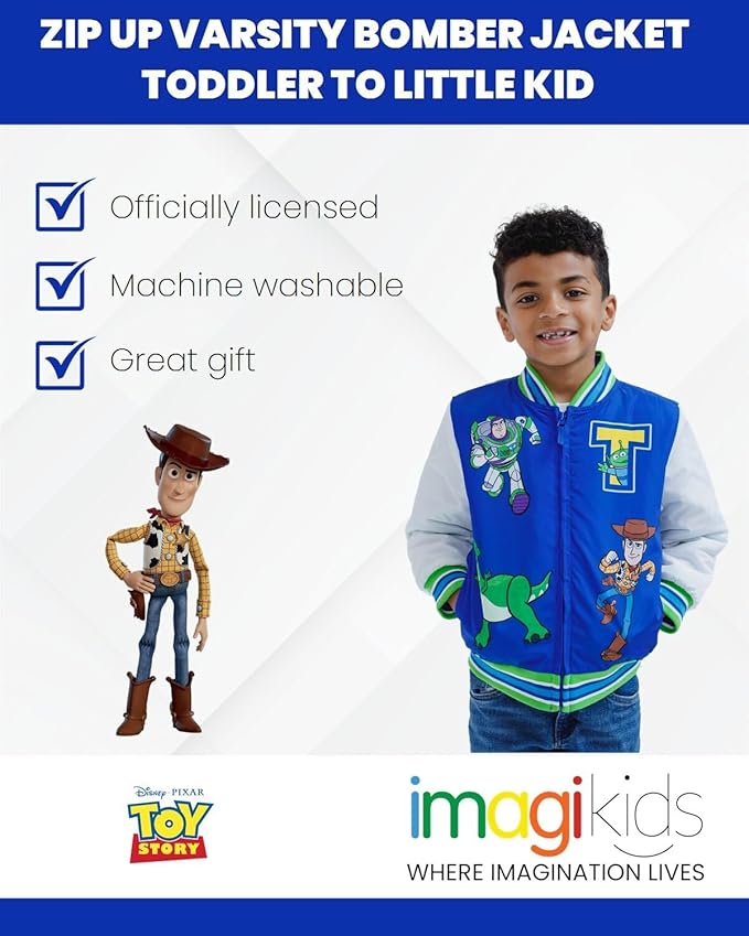 Disney Toy Story Cars Zip Up Varsity Bomber Jacket Toddler to Little Kid Sizes (2T - 7-8)