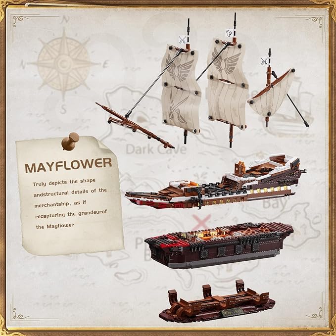 TYCOLE Pirate Ship Building Set with Lights - Mayflower Ship Model Toy,Great Home&Office Decoration for Pirates Fans,Idea Choice for Adults and Boys Aged 8-14 as Birthday, Christmas Gifts(2076PCS)