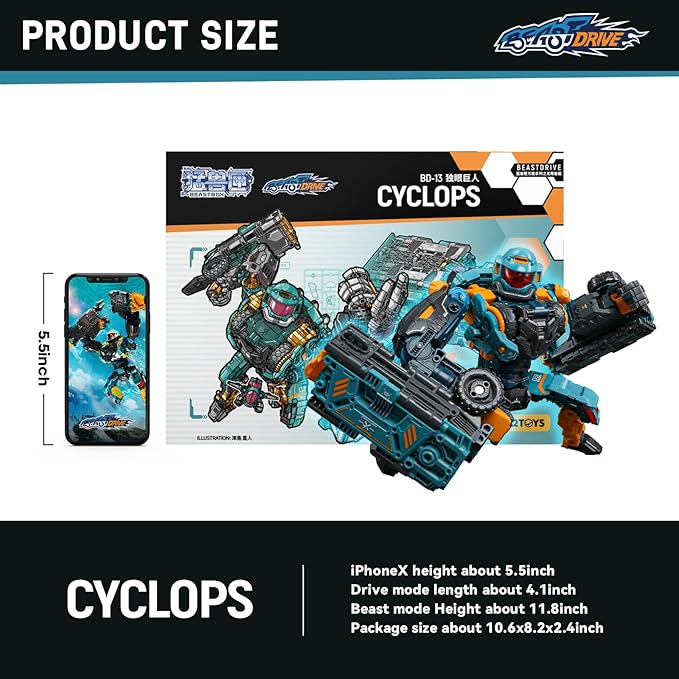 52TOYS BEASTDRIVE BD-13 Cyclops Deformation Toys Action Figure, Converting Toys in Vehicle and Beast, Perfect Birthday Party Gift for Teens and Adults