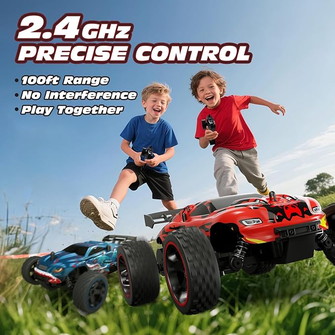 Tecnock RC Cars for Kids, 1:18 Scale 2WD RC Car with USB-C Easy Charging, 2.4GHz Remote Control Car with LED Lights & 50 Mins Playtime, Toys Gifts for Boys & Girls Ages 8-12