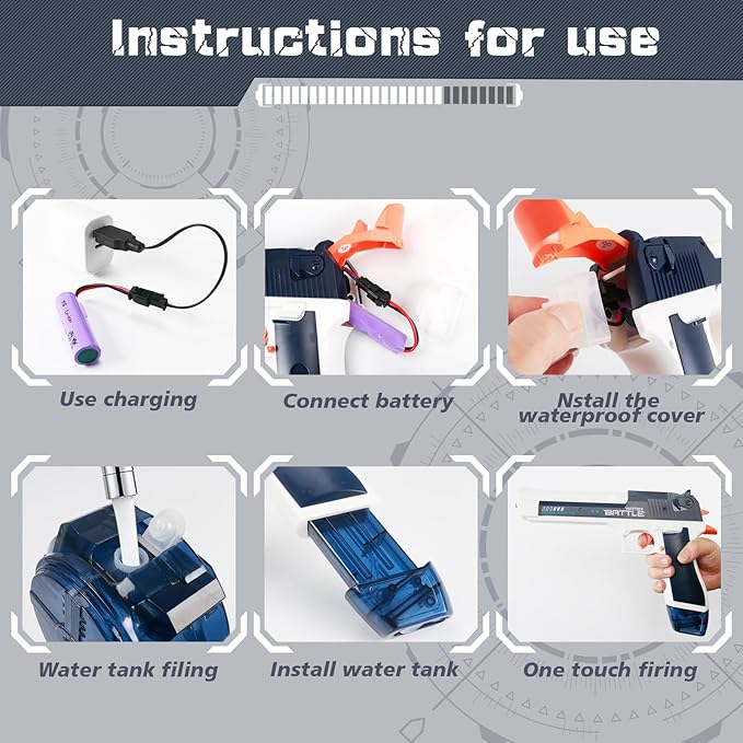 Electric Water Gun with Light - Automatic Water Gun with Drum, Realisty Water Pistol, Blue
