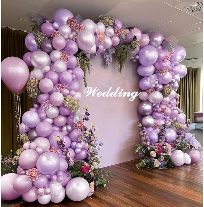 Pearl Purple Balloon Arch, Double Stuffed Light Pastel Purple Balloons Different Size Lavender Lilac Latex Balloon Garland Kit for Birthday Bridal Wedding Baby Shower Party Decorations