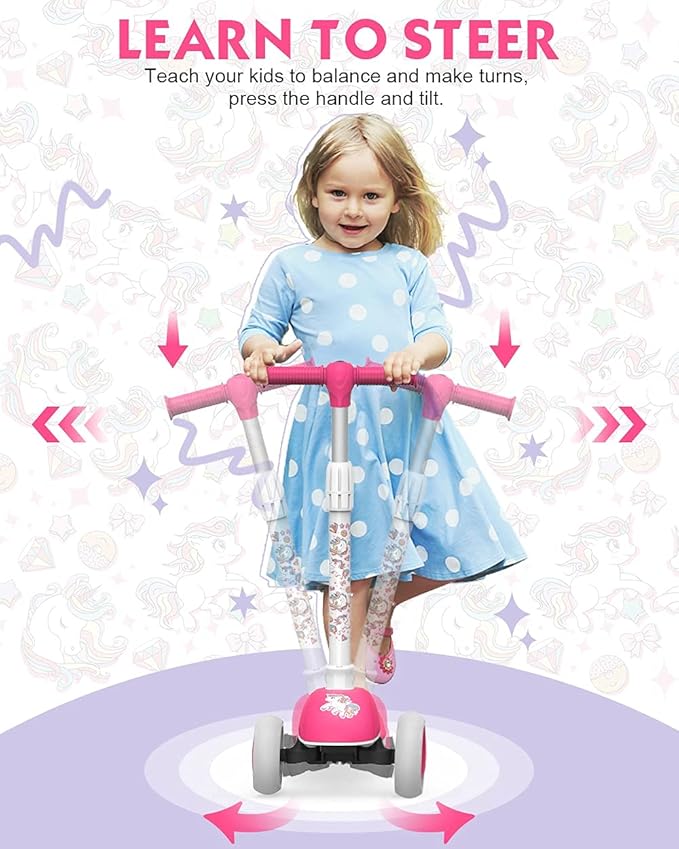 MOUNTALK Kids Scooter for Ages 1-12 Years, 3 Wheels Toddler Scooter for Children Age 1-3/3-5/5-8/8-12 Boys and Girls with Adjustable Heights and LED Wheels