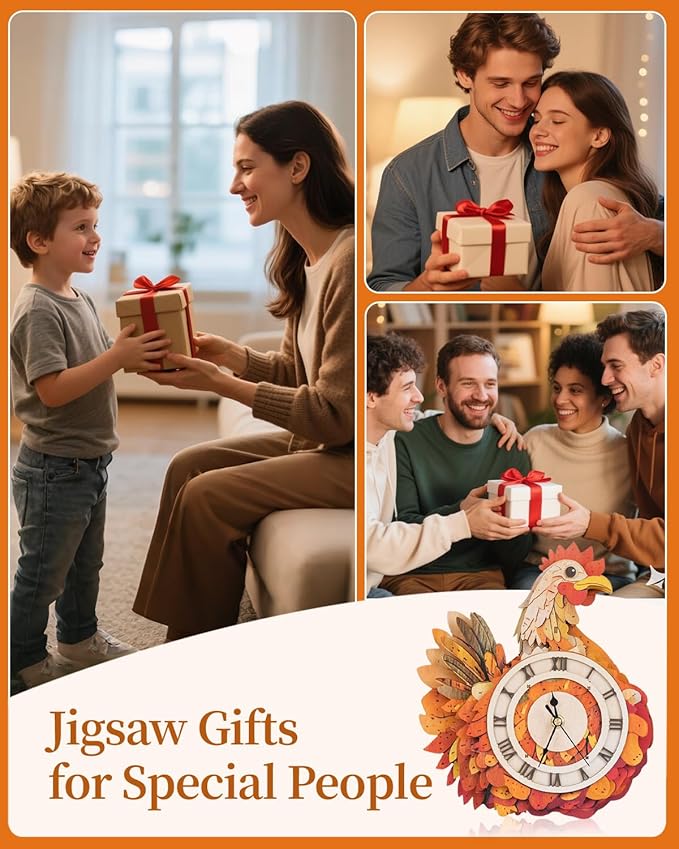 3D Wooden Puzzles for Adults, Hen Wall Clock DIY Set (with Pendulum), Beginner 29 Pcs Wooden Puzzles, Creative Gift Ideas for Adults Teens