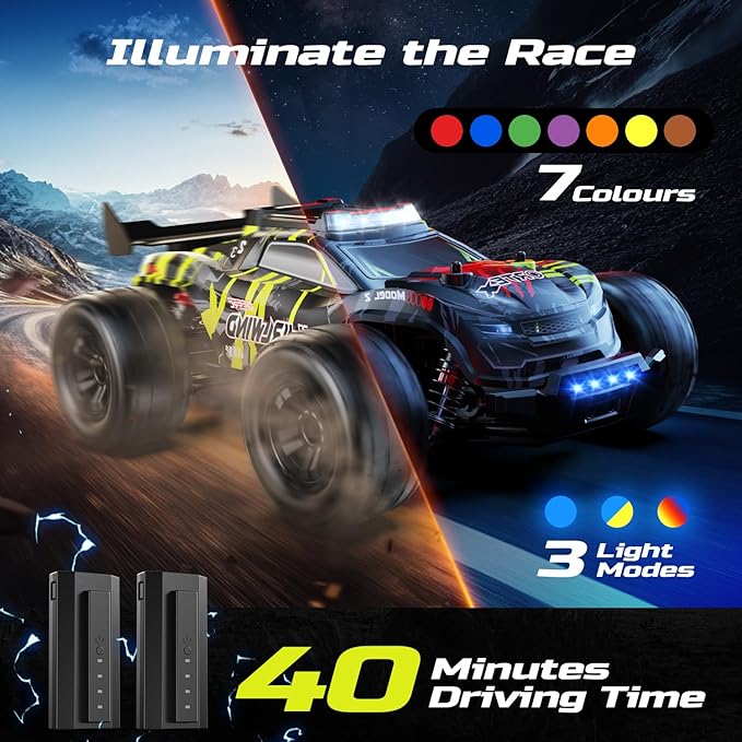 DEERC 1/14 Fast Brushless RC Car for Adults, 43 MPH High Speed 4x4 Off-Road RC Truck, Waterproof Monster Truggy, All Terrain Remote Control Drift Car for Boys 8-12, 2 Batteries, 3S Lipo Compatible