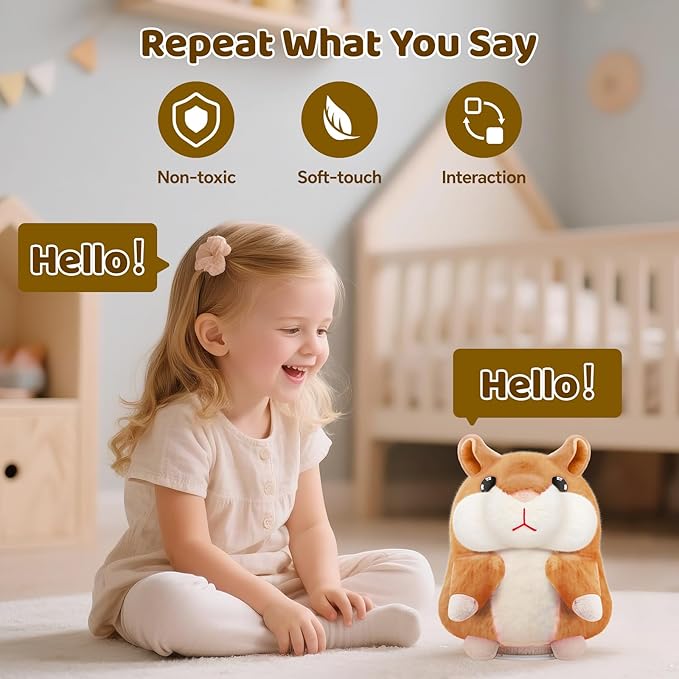 Kids Toddler Toys for Ages 2-4, Talking Hamster Repeats What You Say, Interactive Plush Repeating Toy for 2 3 4 5 6 8 Year Old Boy Girl Birthday Gift (Brown)
