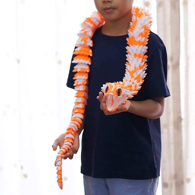 47.5inch Super Large 3D Printed Snake Models,Movable Teeth,Flexible Joint Animal lacertid Figurines, Stress Relief, Fidget restlessness, ADHD Toys, Surprise Fantasy Gifts (WO/47.5inch)