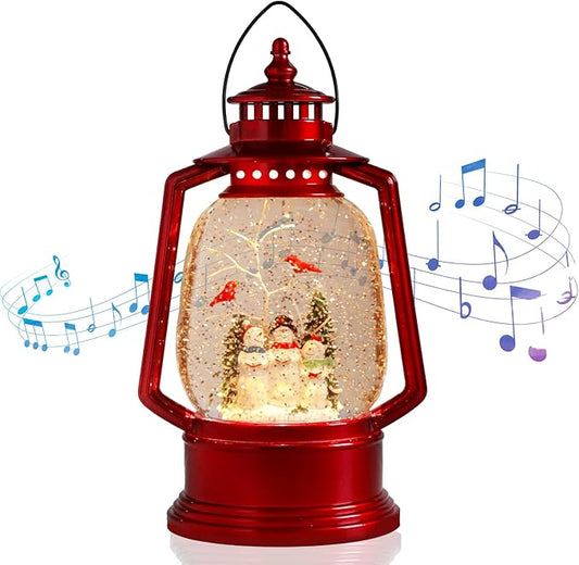 VCUTEKA Snow Globe Christmas Decorations, Snowman Family in Musical Lantern Christmas Snow Globe with USB or Battery Operated Lighted LED Water Glittering Hanging Christmas Decor