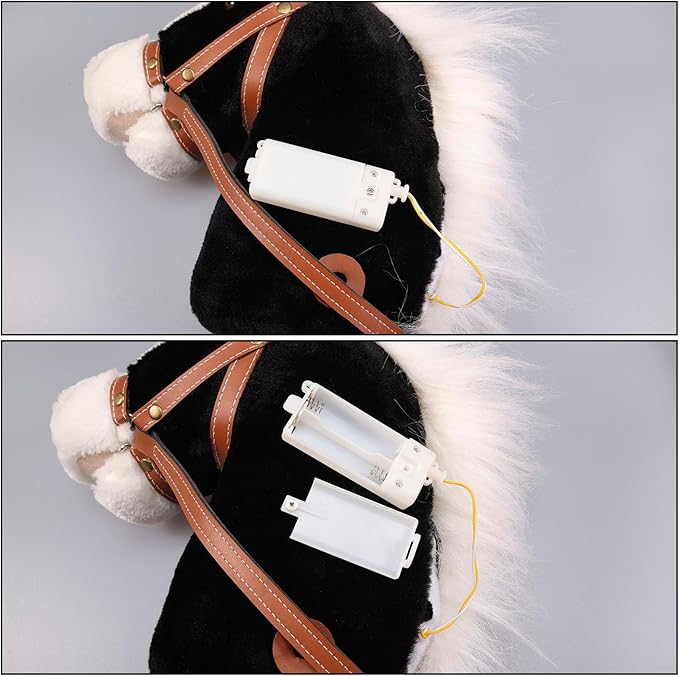 Plush Stick Horse with Wood Wheels Real Pony Neighing and Galloping Sounds Plush Toy, Stick Pony Provides Fun Pretend Play for Toddlers & Preschoolers (AA Batteries Required)