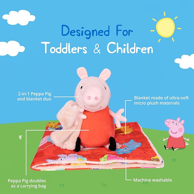 Plushible Blankie Bestie Peppa Pig Stuffed Animal Blanket – 2-in-1 Baby Plush Toy with Ultra Soft Sensory Fabric, Machine Washable Baby Blanket with Stuffed Animal for Infants & Toddlers – Pink