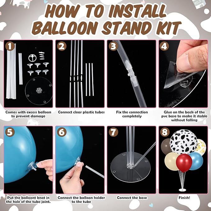 2 Sets Farm Animal Decorations Table Centerpiece Red Brown Blue Balloon Stand Kit with Large Cow Print Foil and Latex Balloon for Farmhouse Country Animal Baby Shower Birthday Supplies