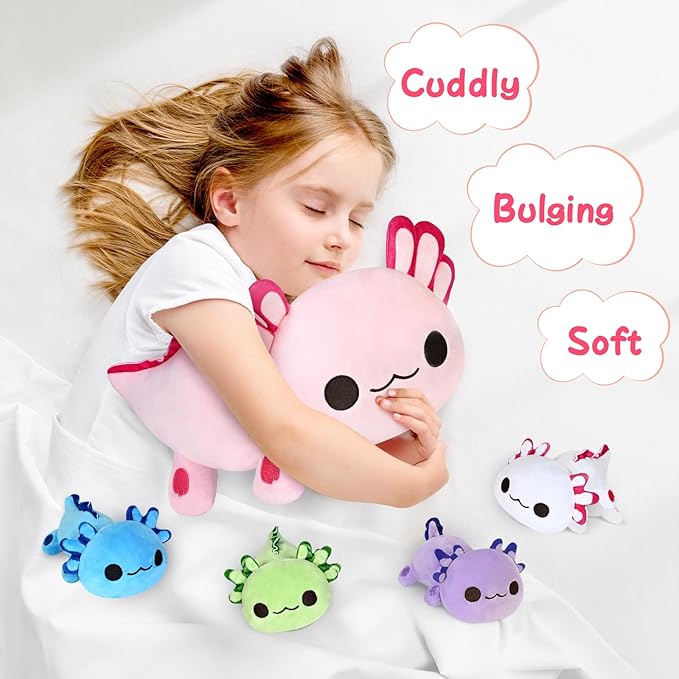 KMUYSL Axolotl Plush Toys for Ages 0 1 2 3 4 5 6 7 8+ Year Old Boys Girls- Axolotl Mommy Stuffed Animal with 4 Baby Axolotls in Her Tummy, Christmas Birthday Gifts for Baby, Toddler, Kids
