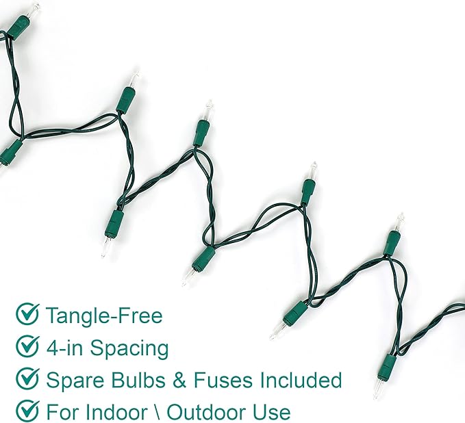 100 Christmas Mini Lights - 24.8 ft / 7.5m - 120V - Warm White Bulbs 2800K - Green Wire - 120V - End to End Connection - Indoor & Outdoor Use - Light Strings for Christmas Tree and New Year Decoration