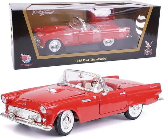 1955 Ford Thunderbird 1/18 Scale Die-Cast Metal Model Premium Classic Vintage Alloy Cars with Display Case, with Opening Doors, Best Gift for Men, Dad & Kids 14+ Years (Red)