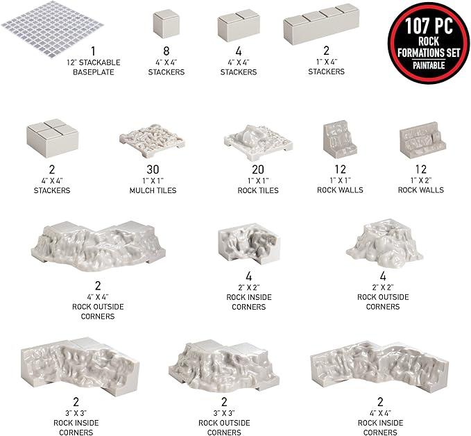 Monster Adventure Terrain 107 Piece Paintable Rock Formation Expansion Set - Fully Modular & Stackable 3-D Tabletop World Builder, for DND Dungeons Dragons, Pathfinder & All RPG Games