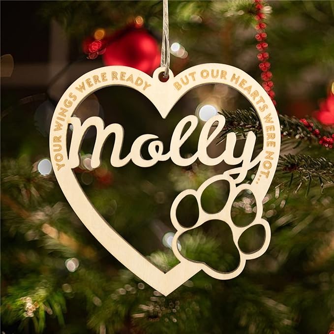 Personalized Dog Cat Paw Ornament Christmas, Custom Pet's Name Ornament, Customized Wooden Heart Shaped Dog Paw Ornaments for Christmas Tree