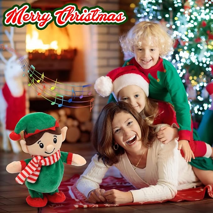 Hopearl Talking Singing Elf Repeats What You Say Walking Electric Interactive Animated Toy Speaking Plush Buddy Gift for Toddlers, Green, 8.5''