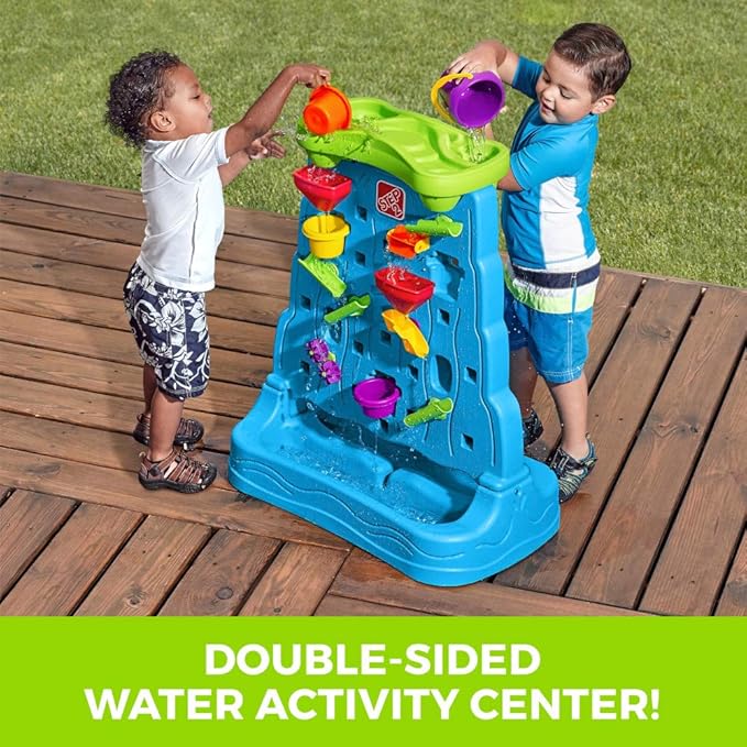 Step2 Waterfall Discovery Wall, Kids Double-Sided Water and Sand Activity Sensory Table, Summer Outdoor Toys, 13 Piece Toy Accessories, For Toddlers 1.5+ Years Old