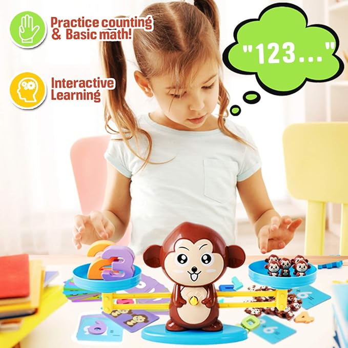 CozyBomB™ Monkey Scale Balance Counting Toys Math Games STEM Preschool Educational Toys for 3 4 5 Year olds Math Educational Kindergarten Number Learning Games Gifts for Boy Girl Birthdays Christmas
