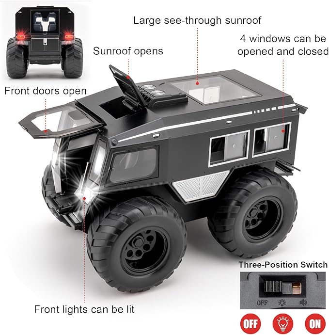 1:24 Sherp All Terrain Off Road Vehicle Diecast Car Model, Collecting Diecast Pull Back Beach Motorcycle Toys Car for Kids Boys Girls (Black)