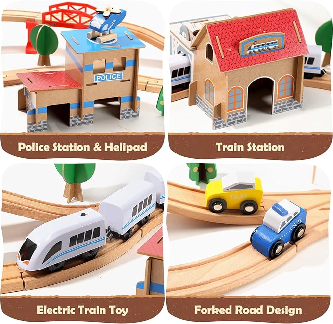 Electric Toddler Wooden Train Set Toy, 88 PCS Train Track Toys for 3 4 5 Years Old Kids, Boys and Girls