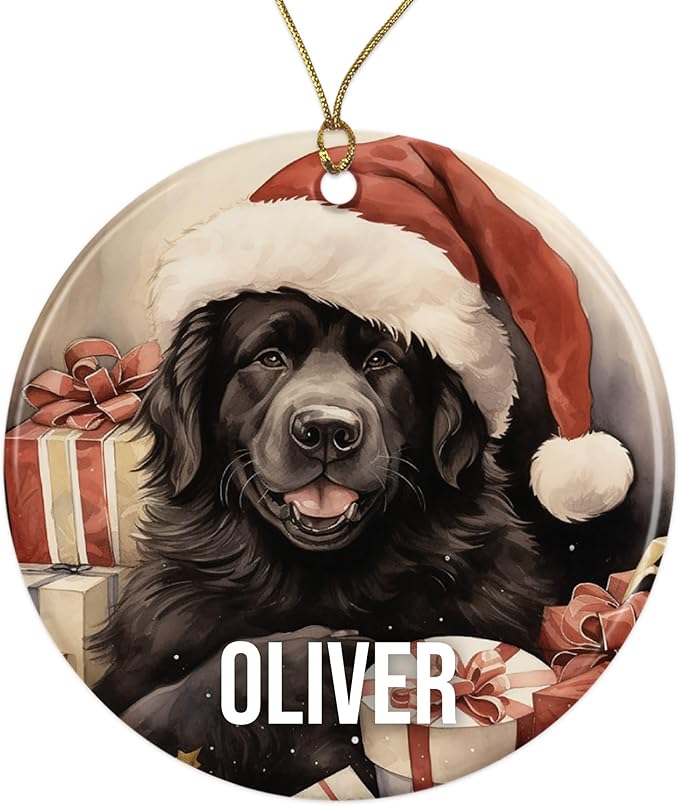 Newfoundland Personalized Dog Ornament - Pet Ornament for Christmas Tree - 3" Round Ceramic - Printed in USA - Choose from 200 Breeds - Dog Mom - Dog Dad - Xmas Decoration DOG0148