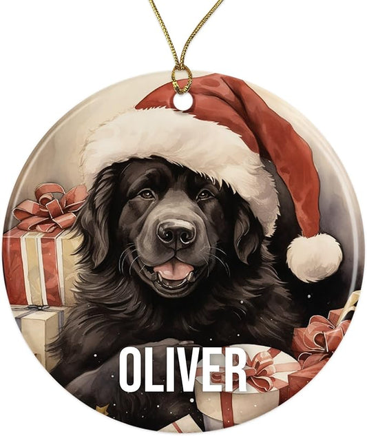 Newfoundland Personalized Dog Ornament - Pet Ornament for Christmas Tree - 3" Round Ceramic - Printed in USA - Choose from 200 Breeds - Dog Mom - Dog Dad - Xmas Decoration DOG0148