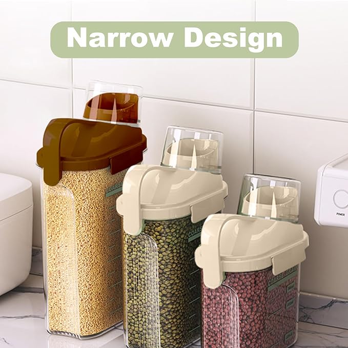 3 Pack Airtight Food Storage Containers Cereal & Dry Food Storage Container Set with Handles and Lids Clear Plastic Containers for Kitchen Cabinet Pantry Organization, 5.51LBS Rice Dispenser, Bpa Free