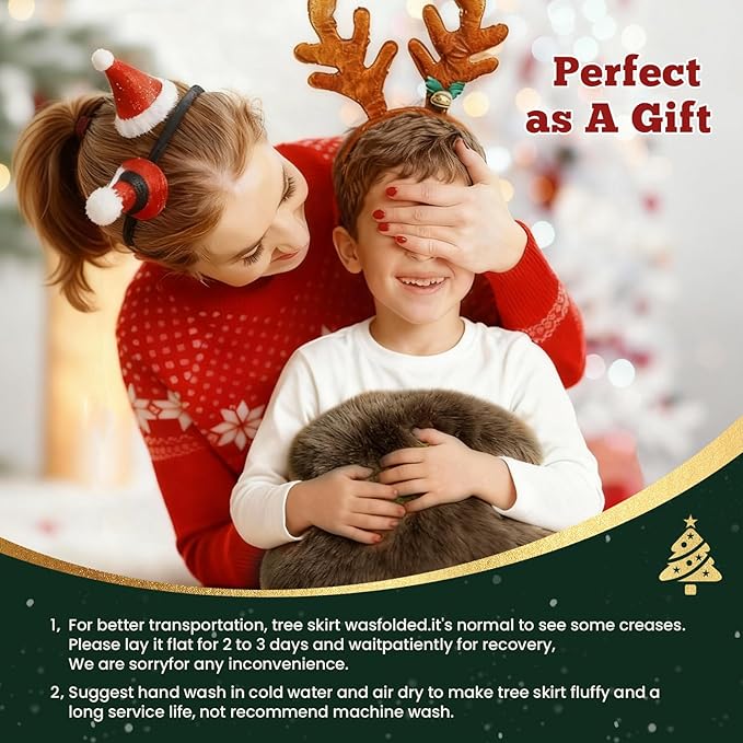 iMucci 60inch Christmas Tree Skirt Wool Fur Brown Tree Skirt Small Tree Skirts Brown Trees Skirt Holiday Party Decoration