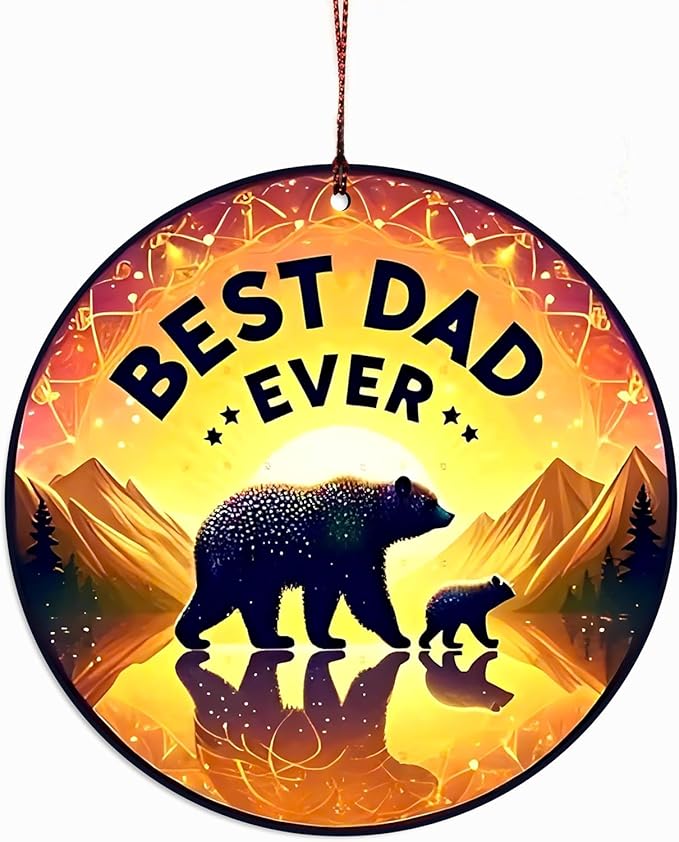 Papa Bear Best Dad Ever Ornament Suncatcher Effect, Fathers Day Ornaments, Best Dad Ever Gifts for Decorations, Senior 2025 Ornament, Family Keepsake for Father's Day, Birthday
